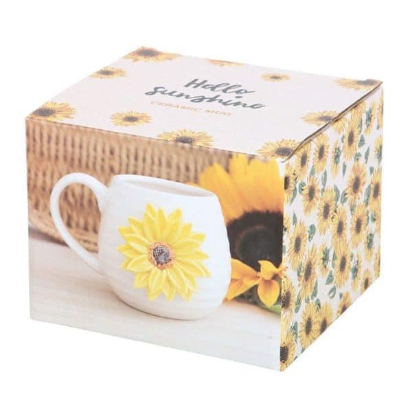 Hello Sunshine Rounded Mug with 3D Sunflower Hello Sunshine Rounded Mug with 3D Sunflower