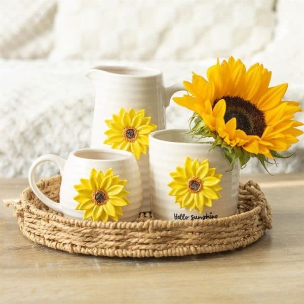 Hello Sunshine Rounded Mug with 3D Sunflower Hello Sunshine Rounded Mug with 3D Sunflower