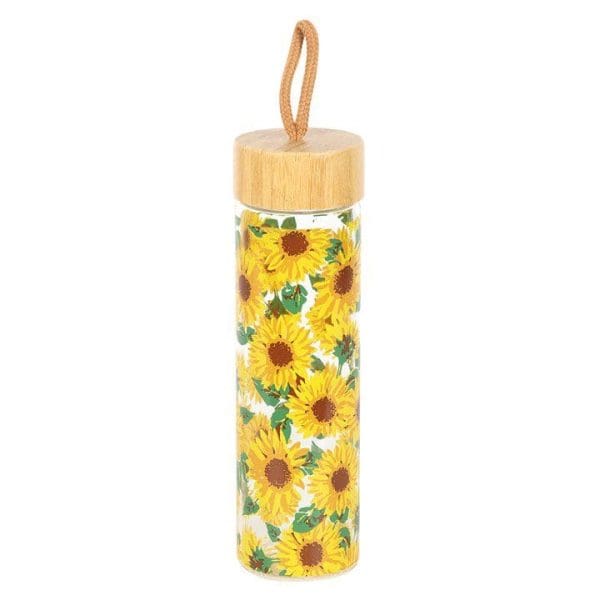 Sunflower Print Glass Water Bottle Sunflower Print Glass Water Bottle