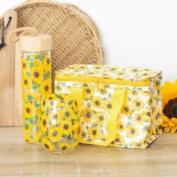 Sunflower Print Glass Water Bottle Sunflower Print Glass Water Bottle