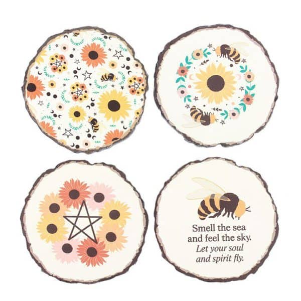 Bee Radiant Wood Slice Coaster Set Bee Radiant Wood Slice Coaster Set
