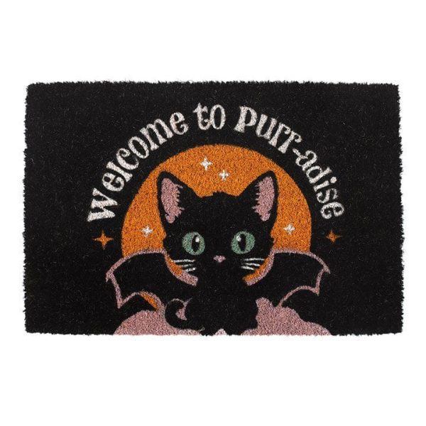 Black Welcome to Purr-adise Cat Doormat Black Welcome to Purr-adise Cat Doormat