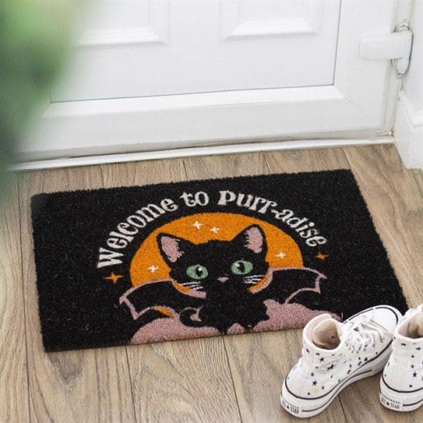 Black Welcome to Purr-adise Cat Doormat Black Welcome to Purr-adise Cat Doormat