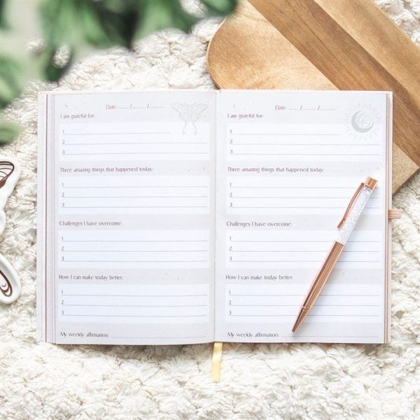 Luna Moth Daily Reflection Journal and Clear Quartz Crystal Pen Luna Moth Daily Reflection Journal and Clear Quartz Crystal Pen