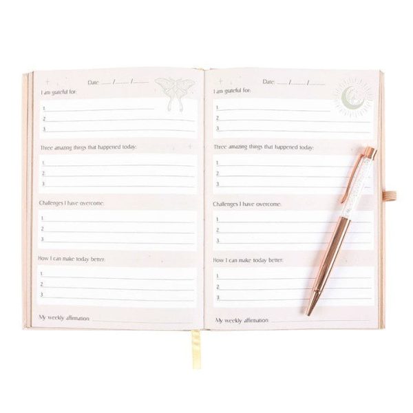 Luna Moth Daily Reflection Journal and Clear Quartz Crystal Pen Luna Moth Daily Reflection Journal and Clear Quartz Crystal Pen