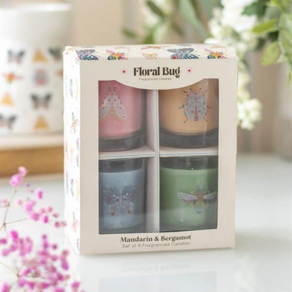 Set of 4 Floral Bug Mandarin & Bergamot Candles Set of 4 Floral Bug Mandarin & Bergamot Candles