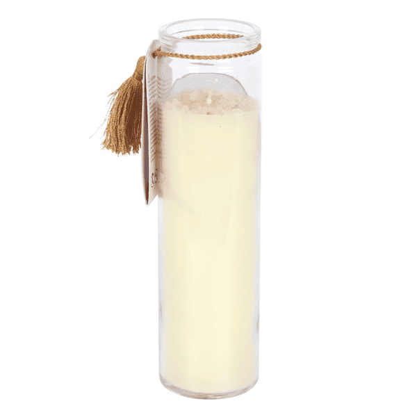 Aphrodite Goddess Tube Candle with Rose Quartz Crystals Aphrodite Goddess Tube Candle with Rose Quartz Crystals