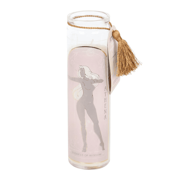 Athena Goddess Tube Candle with Clear Quartz Crystals Athena Goddess Tube Candle with Clear Quartz Crystals