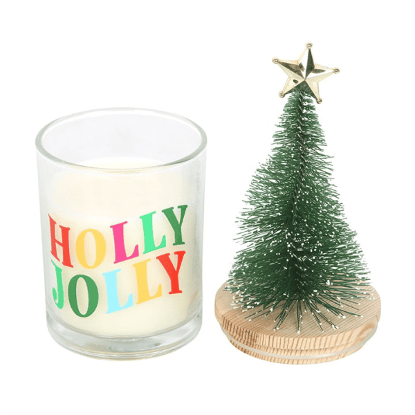 Holly Jolly Pine & Fir Glass Candle with Tree Holly Jolly Pine & Fir Glass Candle with Tree