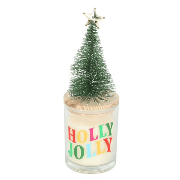 Holly Jolly Pine & Fir Glass Candle with Tree Holly Jolly Pine & Fir Glass Candle with Tree