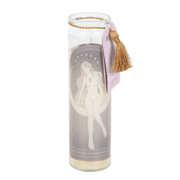 Selene Goddess Tube Candle with Amethyst Crystals Selene Goddess Tube Candle with Amethyst Crystals
