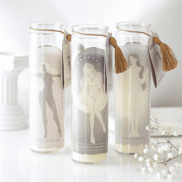 Selene Goddess Tube Candle with Amethyst Crystals Selene Goddess Tube Candle with Amethyst Crystals
