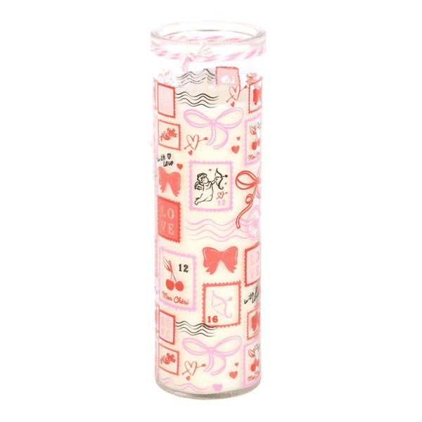 Valentine Postage Stamp Print Sparkling Rose Tube Candle Valentine Postage Stamp Print Sparkling Rose Tube Candle
