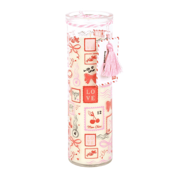 Valentine Postage Stamp Print Sparkling Rose Tube Candle Valentine Postage Stamp Print Sparkling Rose Tube Candle