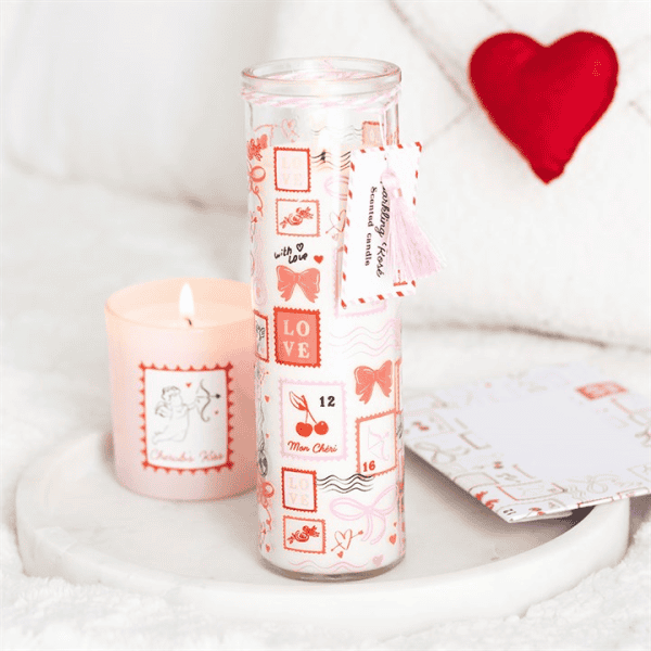 Valentine Postage Stamp Print Sparkling Rose Tube Candle