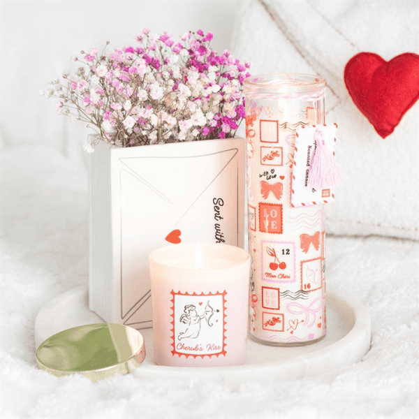 Valentine Postage Stamp Print Sparkling Rose Tube Candle Valentine Postage Stamp Print Sparkling Rose Tube Candle